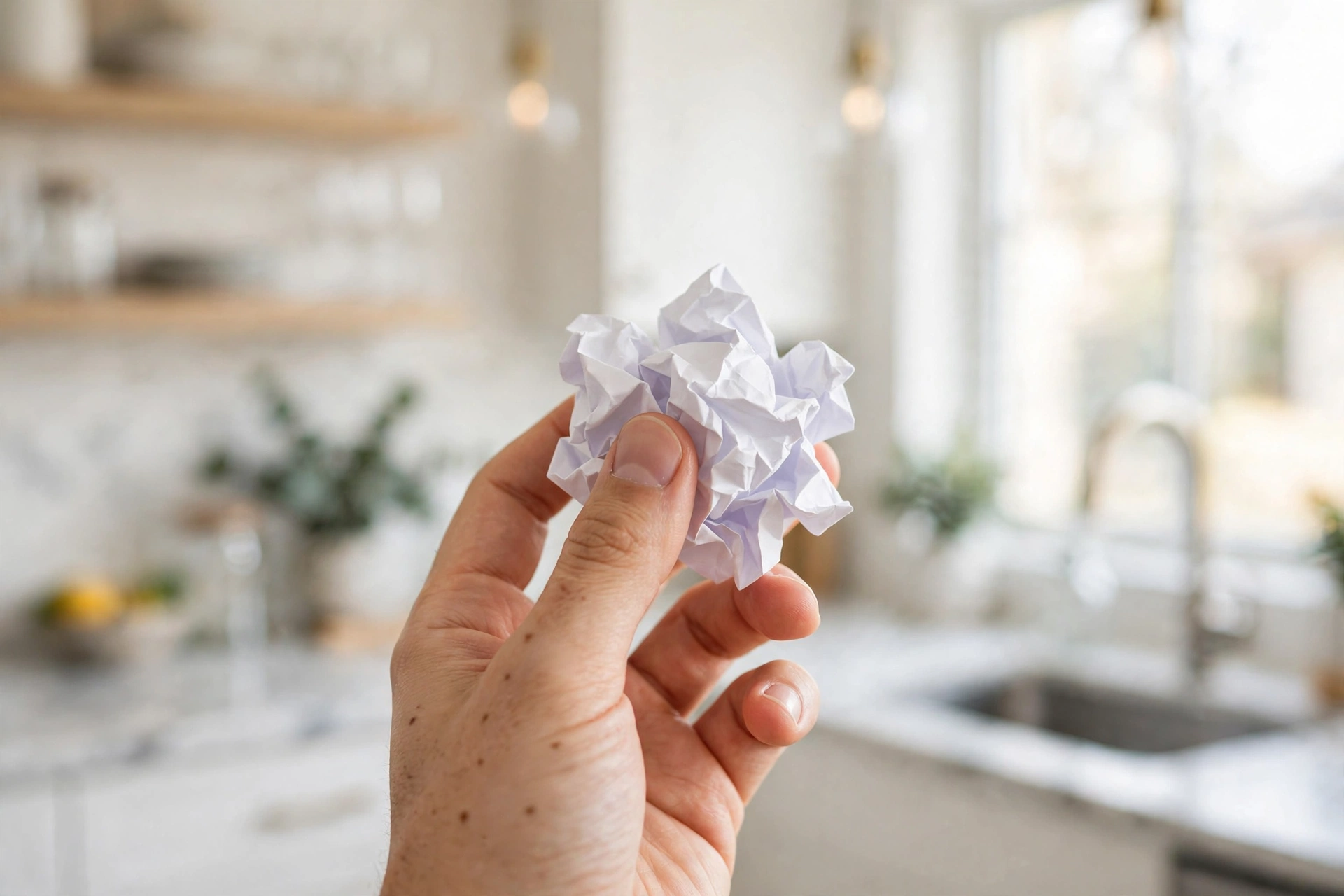 Crumpled Paper Reel held in hand before the throw