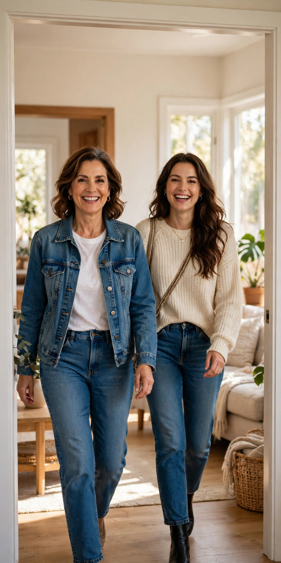 Turning My Mum Into Me mum makeover reel walking through a doorway