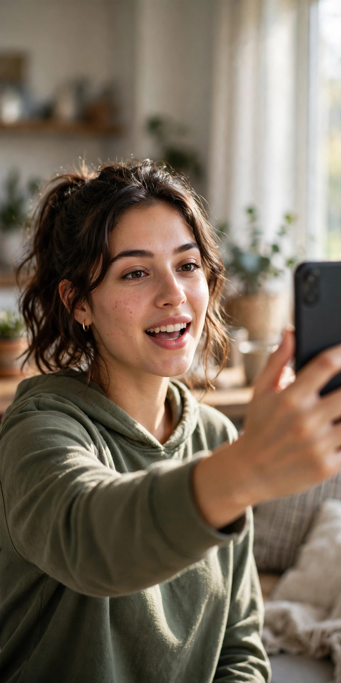 YAP Format Reel creator filming a selfie talking video in natural light